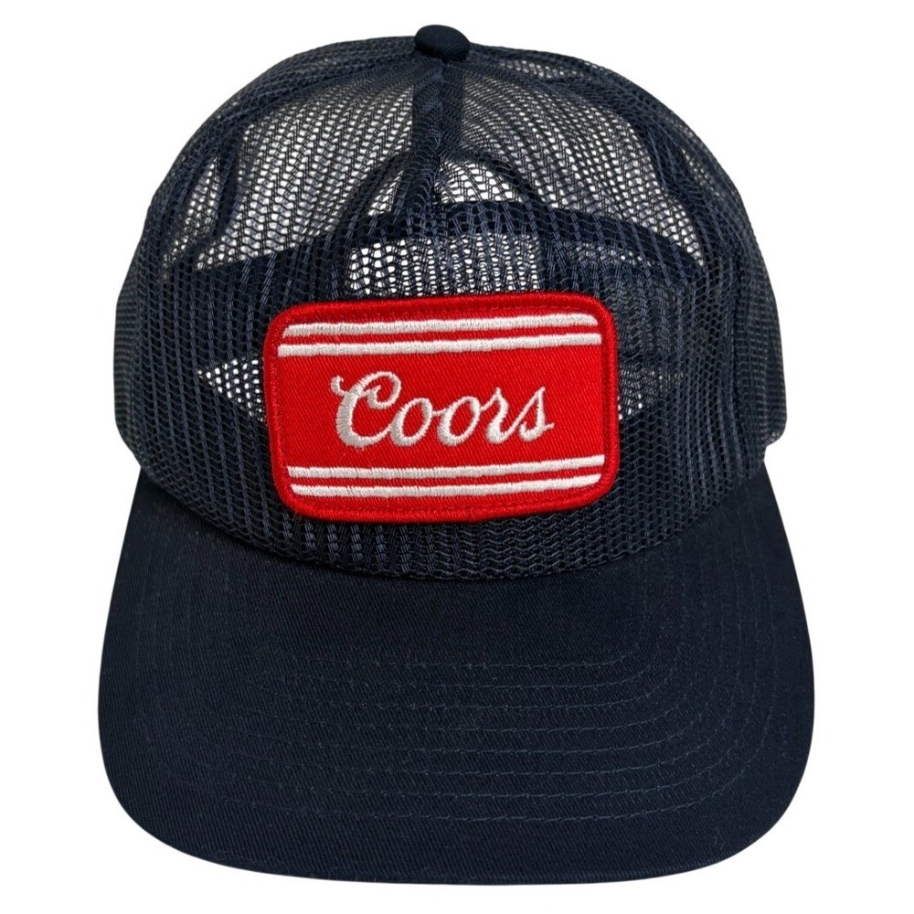 Coors x Huckberry Trucker Hat Mesh Snapback Navy Red Patch Cap Blue Beer Country